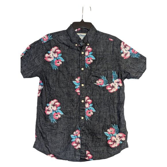 Urban Pipeline Mens Medium Hawaiian Floral Button-Down Short-Sleeve Shirt Cotton - Picture 1 of 6